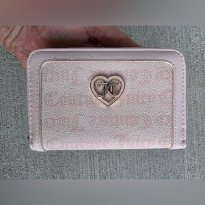 Juicy Couture Pink Zip Around Wallet Double Zipper Heart Logo Rhinestones 5.5”
